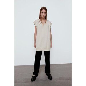 NWT Zara ecru, beige cotton blend long line sleeveless sweatshirt top, M